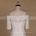 Honorable Off Shoulder 1/2 Sleeve Long Train A-line Lace Wedding Dress